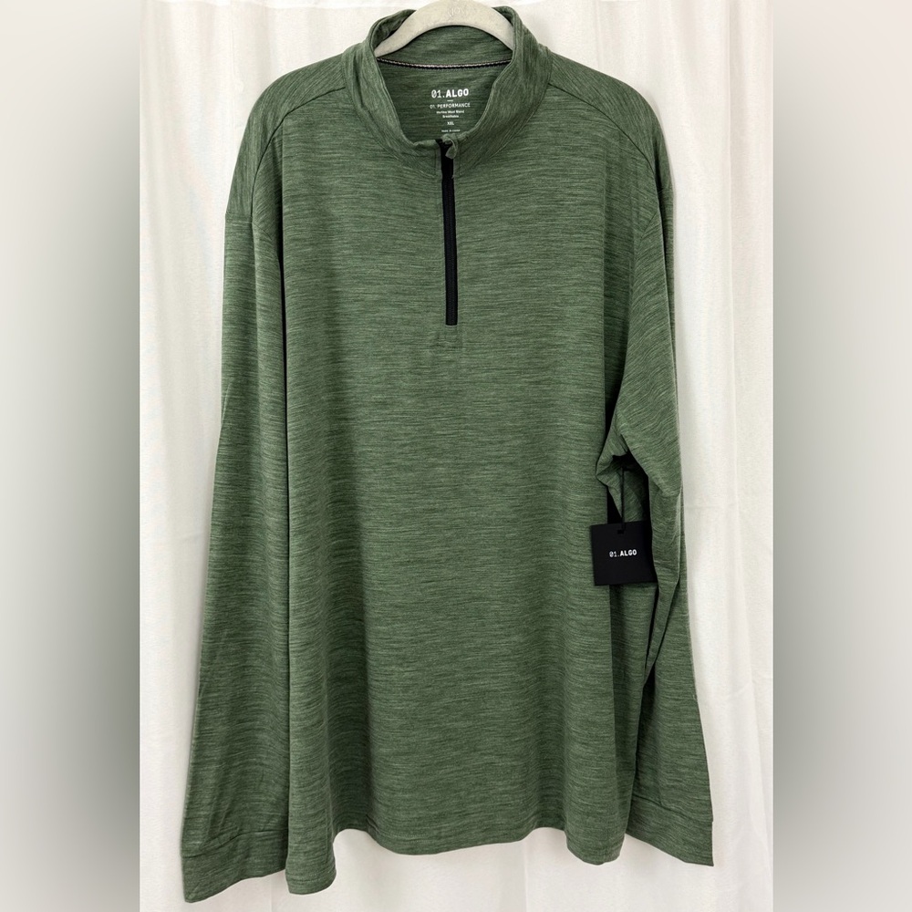 01.ALGO Green Long Sleeve Mock Neck Performance Merino Wool Mix Shirt XXL NWT